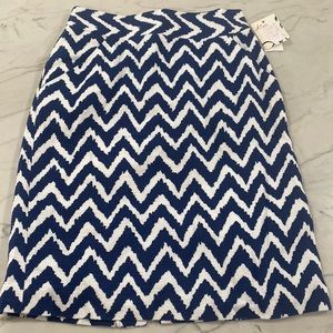 Milly blue and white chevron striped pencil skirt with pockets  NWT size 2